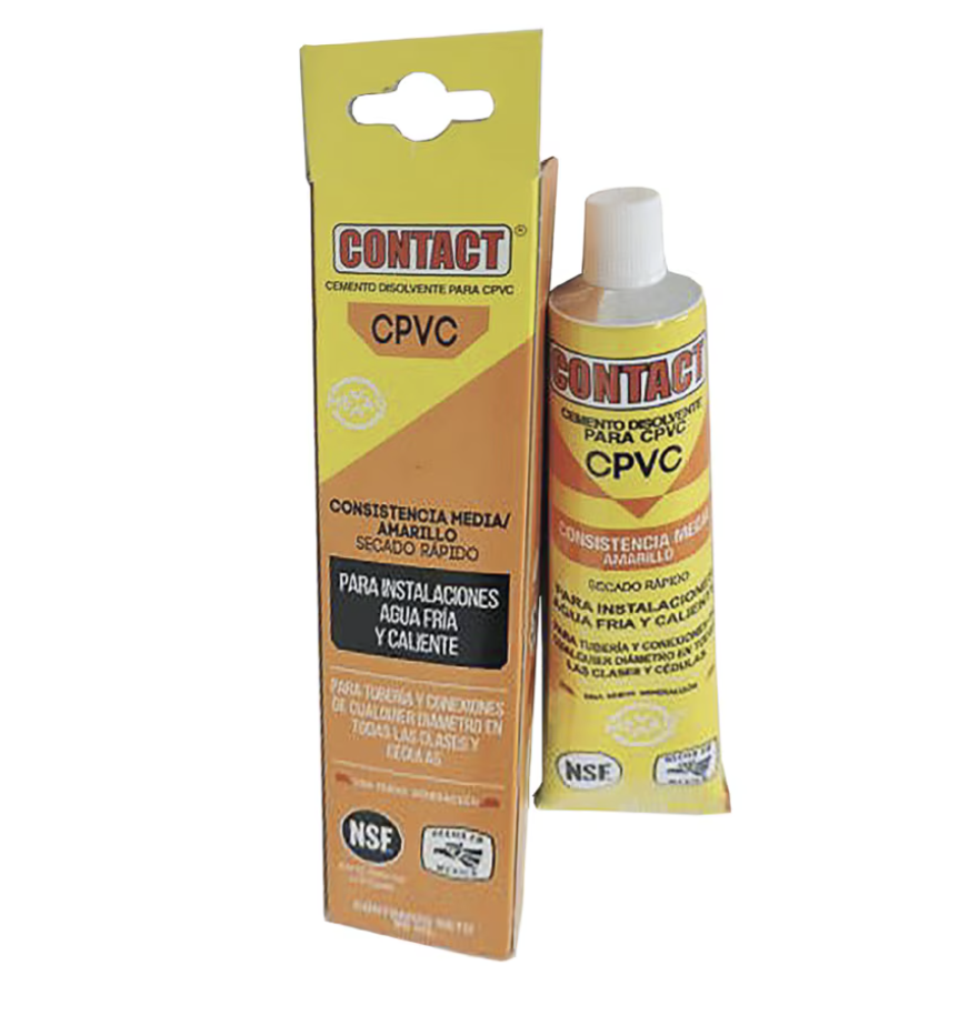 PEGAMENTO CONTACT CPVC E-AMARILLA DE 60ML TUBO CON CAJA .